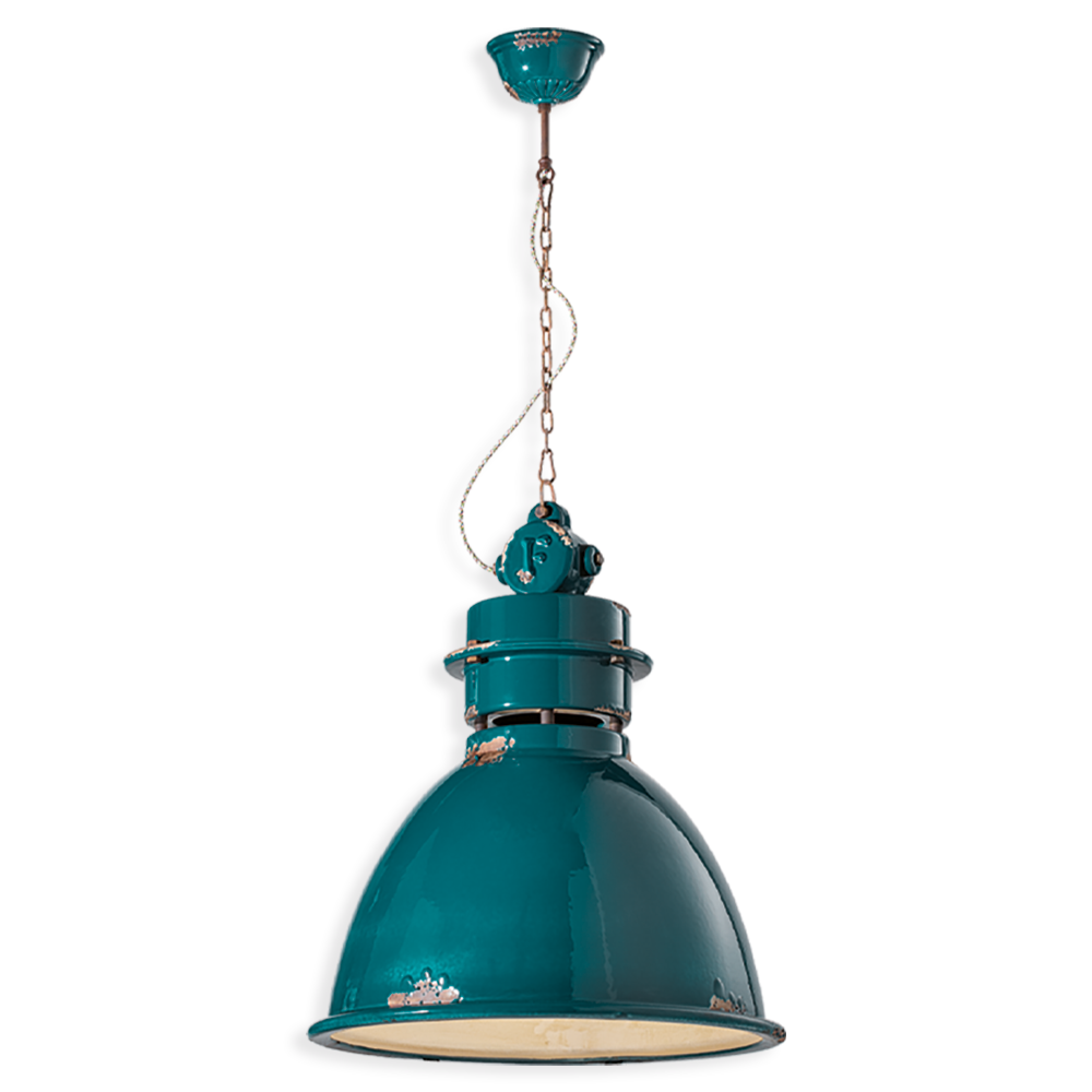 Levně Ferroluce Závěsné vintage svítidlo INDUSTRIAL, Ø 50 cm, 1xE27 Barva: Olivová zelená