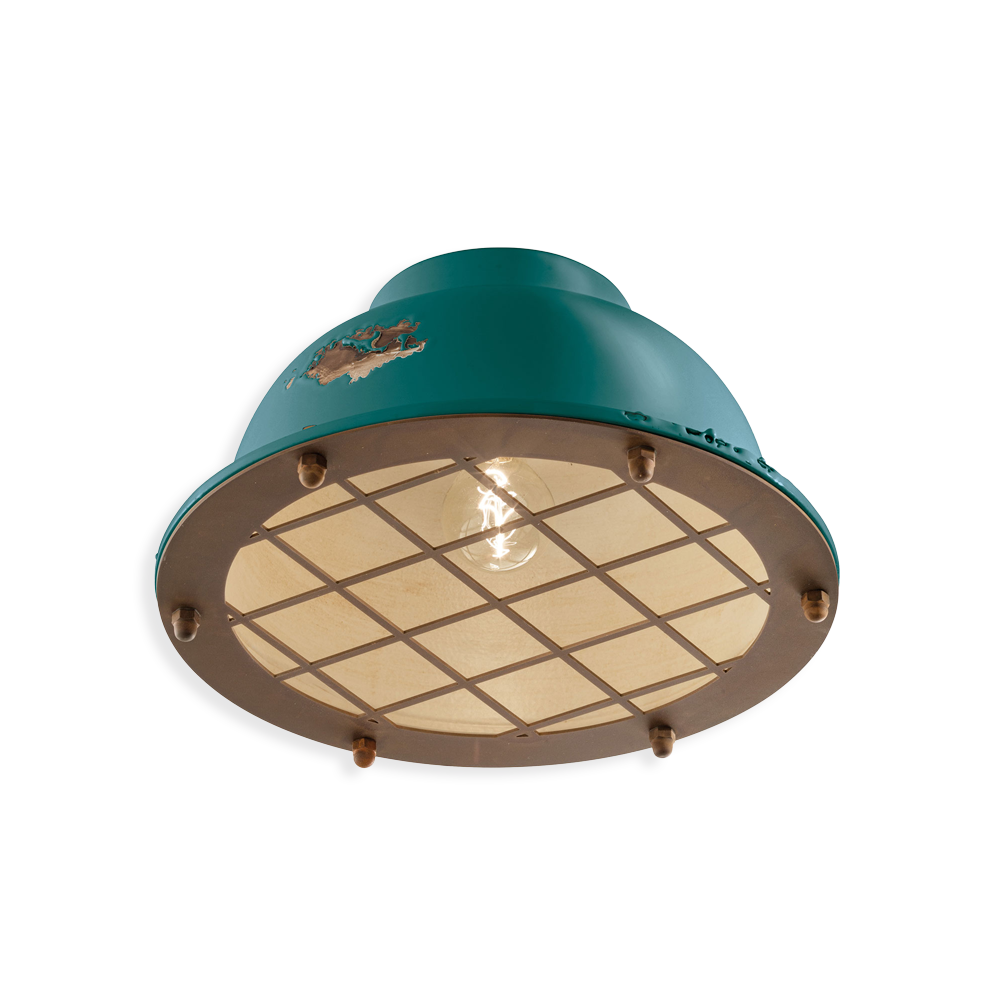 Ferroluce Stropní retro svítidlo INDUSTRIAL, Ø 35 cm, 1xE27 Barva: Olivová zelená