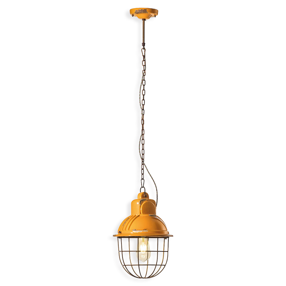 Levně Ferroluce Závěsné vintage svítidlo INDUSTRIAL, v. 40 cm, 1xE27 Barva: Žlutá