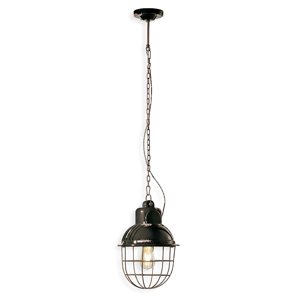 Levně Ferroluce Závěsné vintage svítidlo INDUSTRIAL, v. 40 cm, 1xE27 Barva: Černá