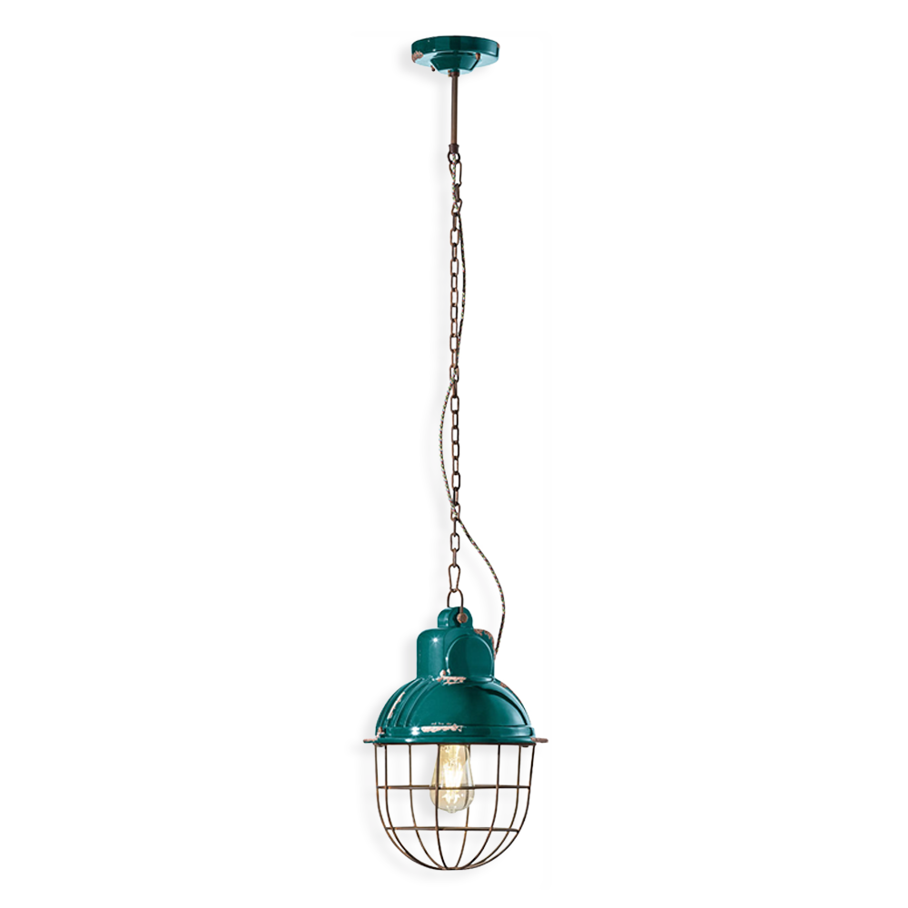 Levně Ferroluce Závěsné vintage svítidlo INDUSTRIAL, v. 40 cm, 1xE27 Barva: Olivová zelená