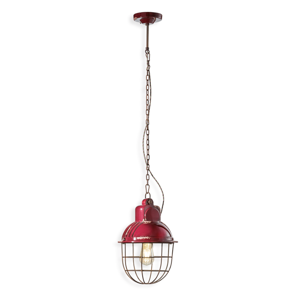 Levně Ferroluce Závěsné vintage svítidlo INDUSTRIAL, v. 40 cm, 1xE27 Barva: Rudá červená