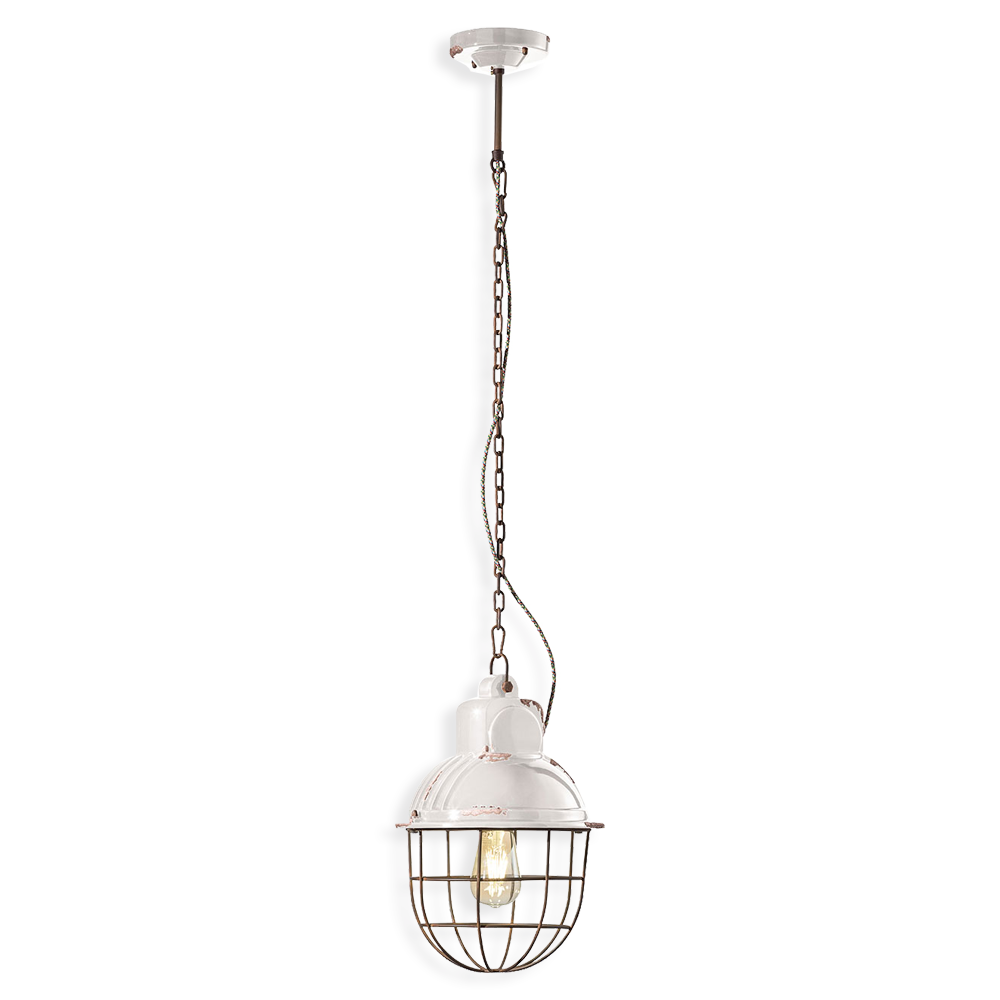 Levně Ferroluce Závěsné vintage svítidlo INDUSTRIAL, v. 40 cm, 1xE27 Barva: Bílá