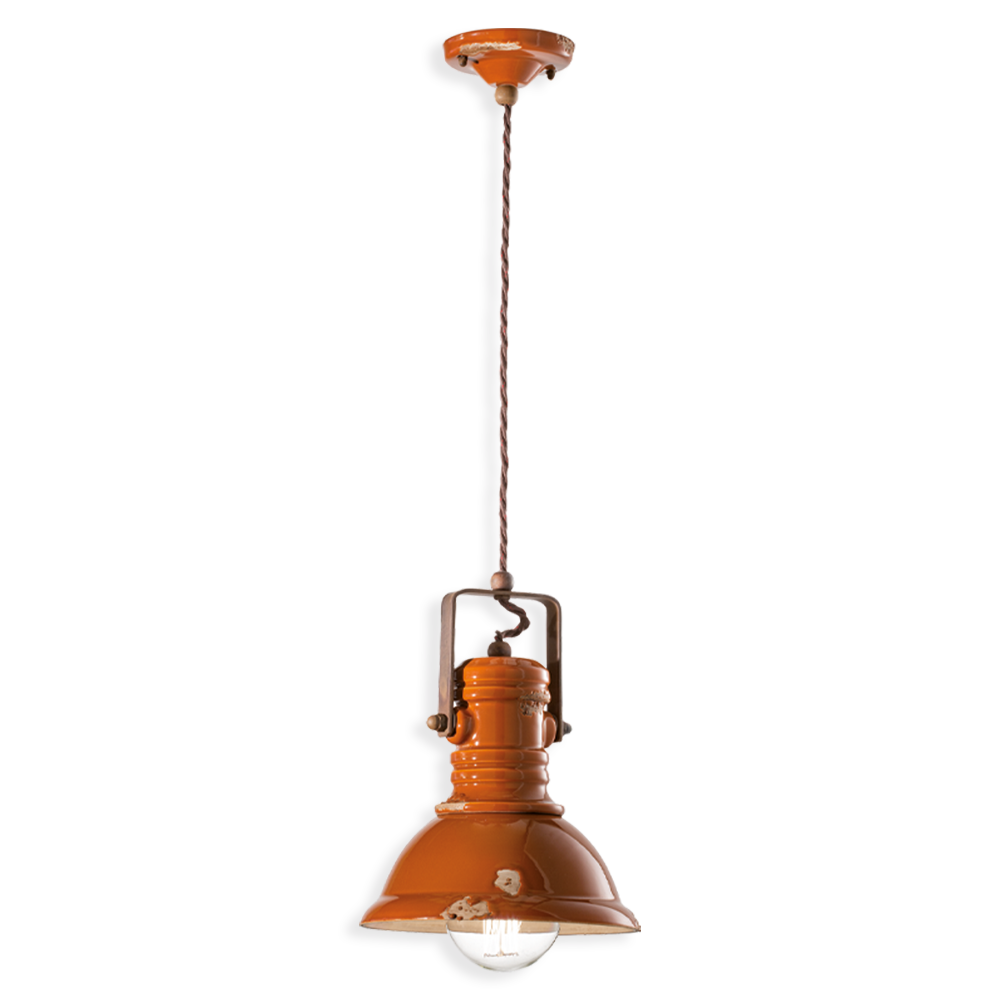 Ferroluce Závěsné retro svítidlo INDUSTRIAL, Ø 23 cm, 1xE27 Barva: Oranžová