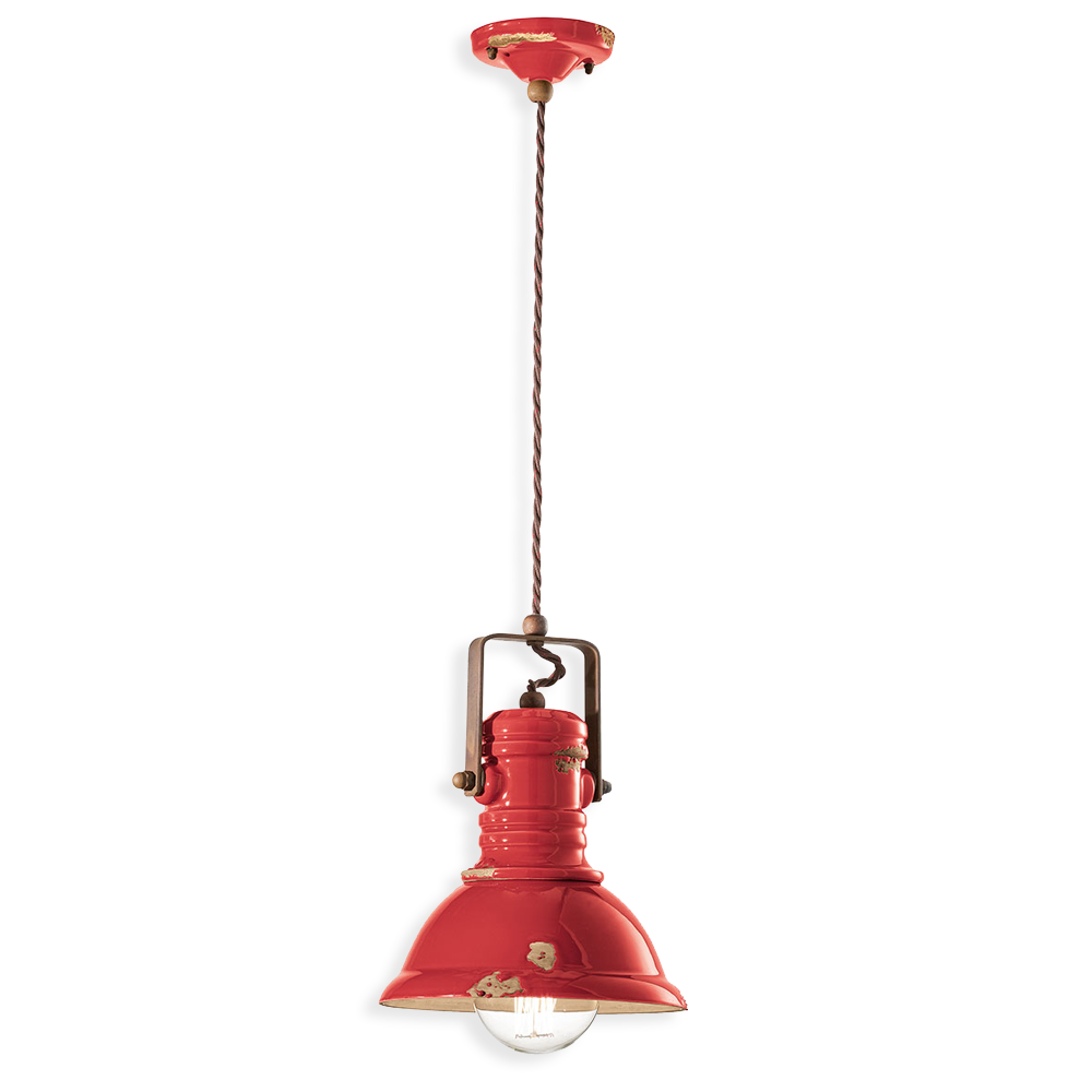 Ferroluce Závěsné retro svítidlo INDUSTRIAL, Ø 23 cm, 1xE27 Barva: Červená