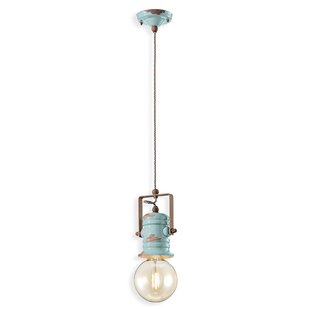 Levně Ferroluce Závěsné vintage svítidlo URBAN, v. 19 cm, 1xE27 Barva: Světle modrá