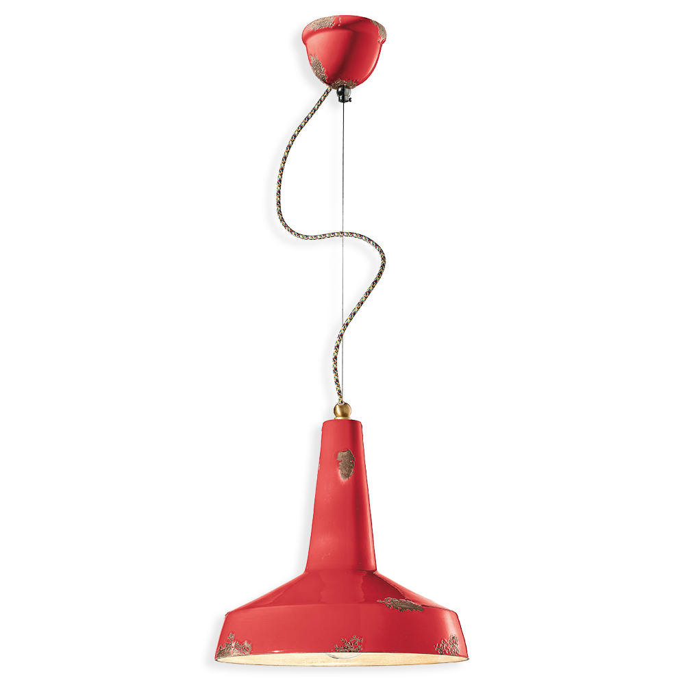 Levně Ferroluce Závěsné retro svítidlo VINTAGE, Ø 35 cm, 1xE27 Barva: Červená