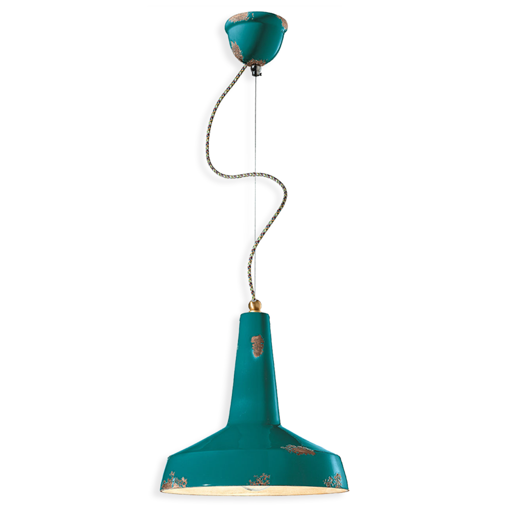 Levně Ferroluce Závěsné retro svítidlo VINTAGE, Ø 35 cm, 1xE27 Barva: Olivová zelená