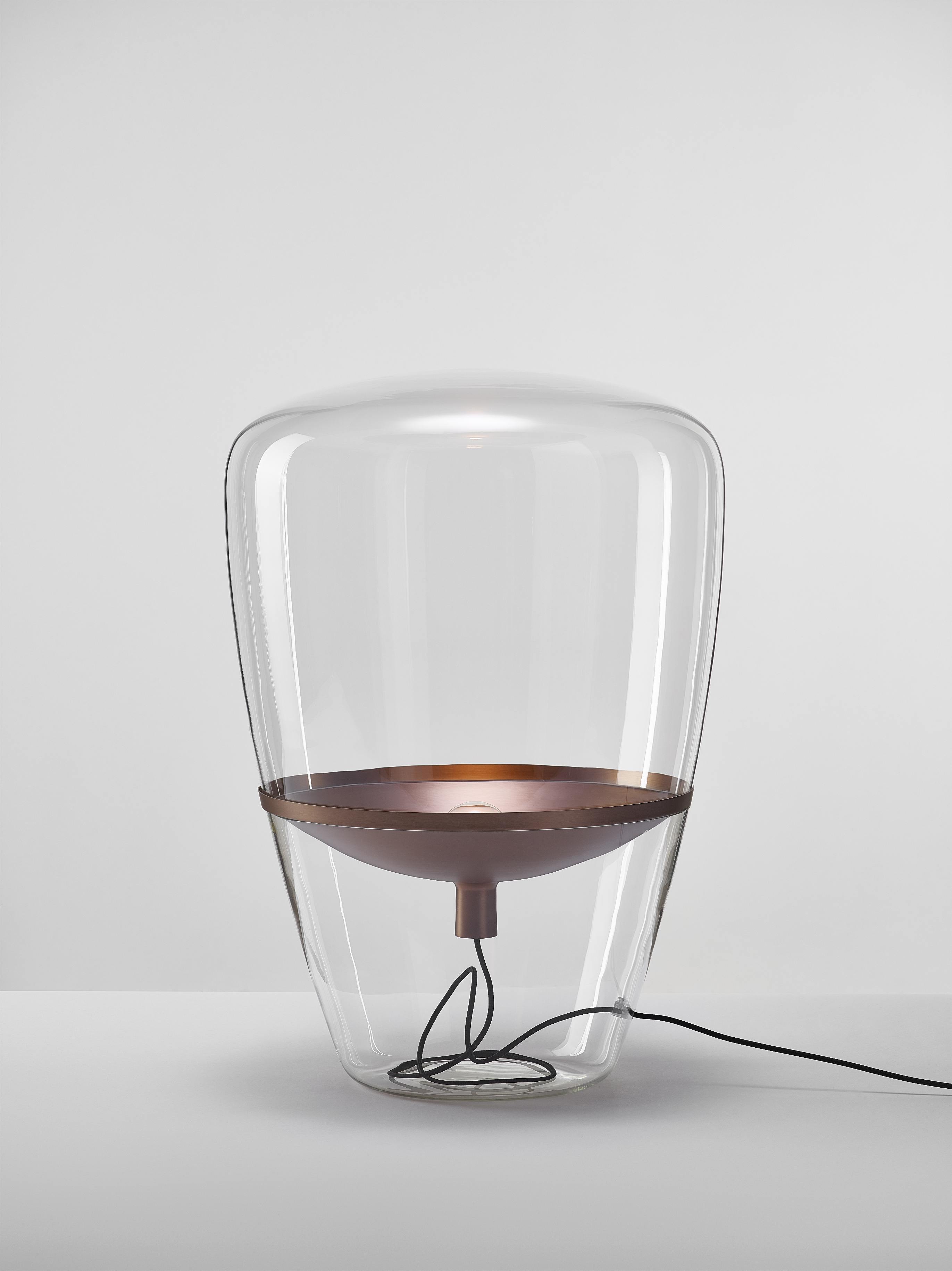 Levně Brokis Designová stolní lampa Balloons large, PC858, 1xE27 Barva skla: Hnědá kouřová - transparentní sklo, Barva el. vedení: Textilní kabel - tmavě šedý, Reflektor: broušená měď lak