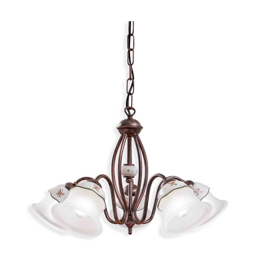 Levně Ferroluce Závěsné vintage svítidlo FERRARA, ∅ 60 cm, 5xE14