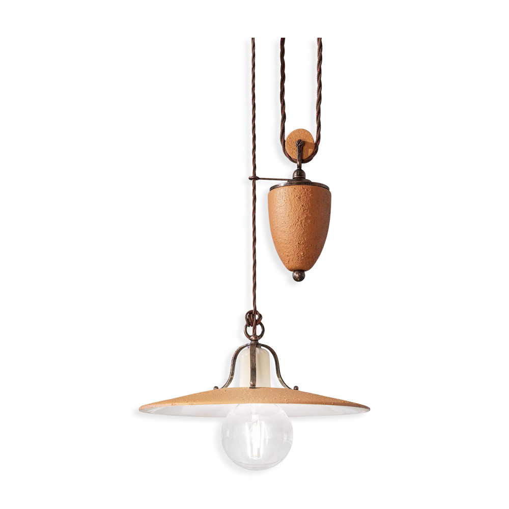 Levně Ferroluce Závěsné vintage svítidlo s kladkou BOLOGNA, ∅ 30 cm, 1xE27