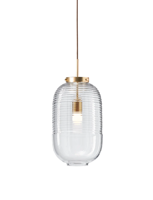 Luxusní závěsné svítidlo Bomma Lantern s baldachýnem Povrch Montury: Patinovaná zlatá, Barva skla: Čirá