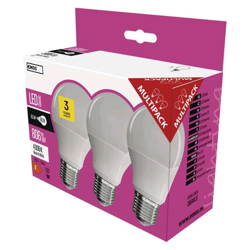 Emos lighting LED žárovka Classic A60 / E27 / 8,5 W (60 W) / 806 lm / neutrální bílá 1525733412