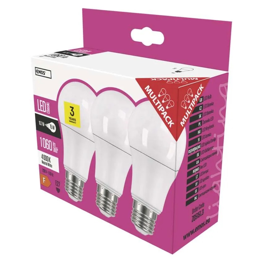 Emos lighting LED žárovka Classic A60 / E27 / 10,7 W (75 W) / 1 060 lm / neutrální bílá 1525733414