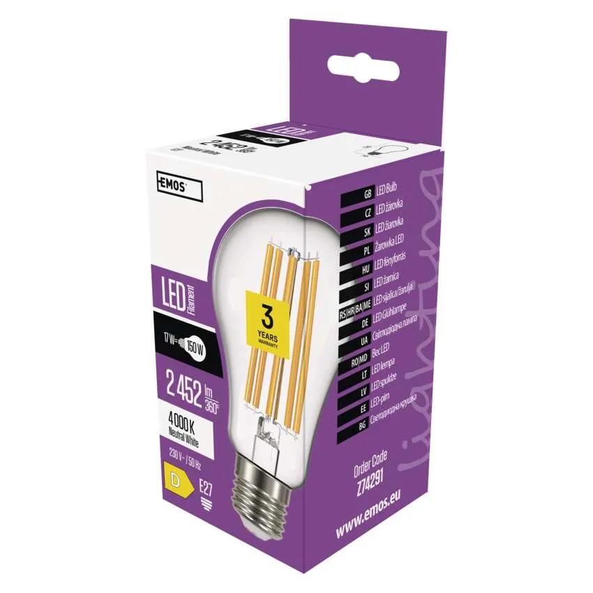 Emos lighting LED žárovka Filament A70 / E27 / 17 W (150 W) / 2 452 lm / neutrální bílá 1525283402