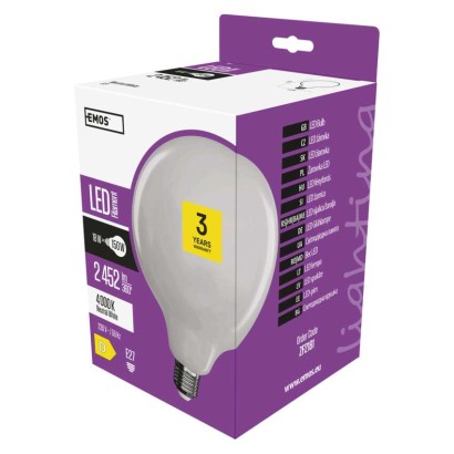 Ultra úsporná prémiová LED žárovka E27 průměr 125mm, 18W, 2452lm, denní, ekv. 150W, 3 roky