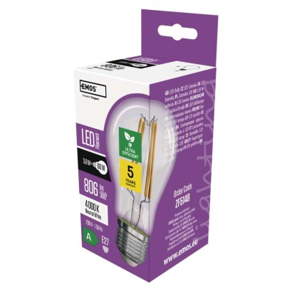 Emos lighting LED žárovka Filament A60 A CLASS/ E27 / 3,8 W (60 W) / 806 lm / neutrální bílá 1525283410