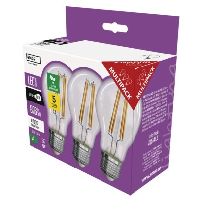 Emos lighting LED žárovka Filament A60 A CLASS/ E27 / 3,8 W (60 W) / 806 lm / neutrální bílá 1525283411