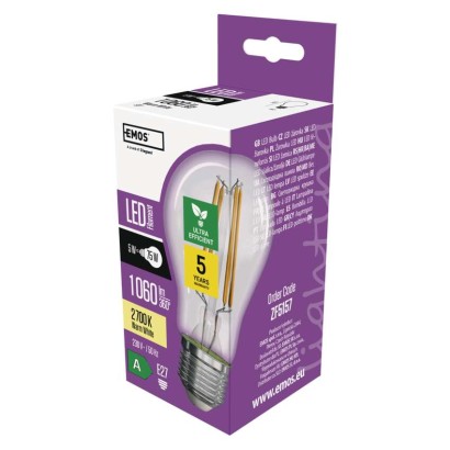 Emos lighting LED žárovka Filament A60 A CLASS/ E27 / 5 W (75 W) / 1 060 lm / teplá bílá 1525283275