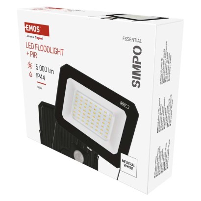 Emos lighting LED reflektor SIMPO s pohybovým čidlem, 50 W, černý, neutrální bílá 1531234300