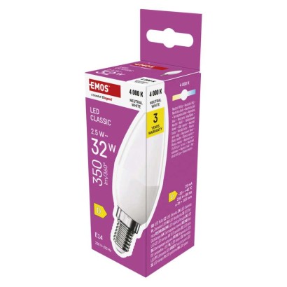 Emos lighting LED žárovka Classic svíčka / E14 / 2,5 W (32 W) / 350 lm / neutrální bílá 1525731425