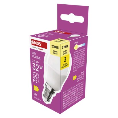 Emos lighting LED žárovka Classic Mini Globe / E14 / 2,5 W (32 W) / 350 lm / teplá bílá 1525731230