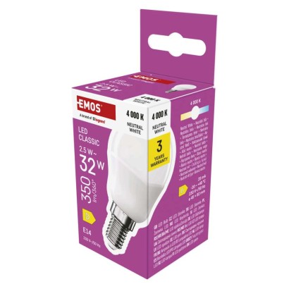 Emos lighting LED žárovka Classic Mini Globe / E14 / 2,5 W (32 W) / 350 lm / neutrální bílá 1525731429