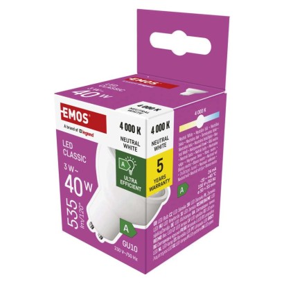 Emos lighting LED žárovka Classic MR16 A CLASS/ GU10 / 3 W (40 W) / 535 lm / neutrální bílá 1525730423