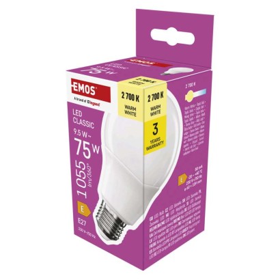 Emos lighting LED žárovka Classic A60 / E27 / 9,5 W (75 W) / 1055 lm / teplá bílá 1525733280