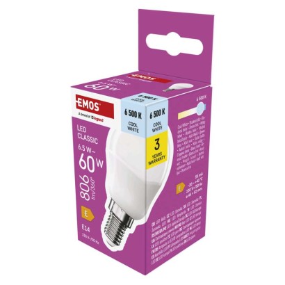 Emos lighting LED žárovka Classic Mini Globe / E14 / 6,5 W (60 W) / 806 lm / studená bílá 1525731113