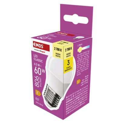 Emos lighting LED žárovka Classic Mini Globe / E27 / 6,5 W (60 W) / 806 lm / teplá bílá 1525733293