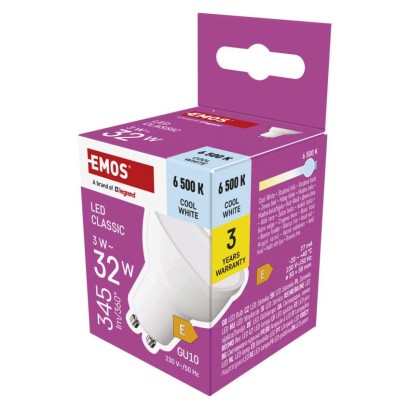 Emos lighting LED žárovka Classic MR16 bílá / GU10 / 3 W (32 W) / 345 lm / studená bílá 1525730114