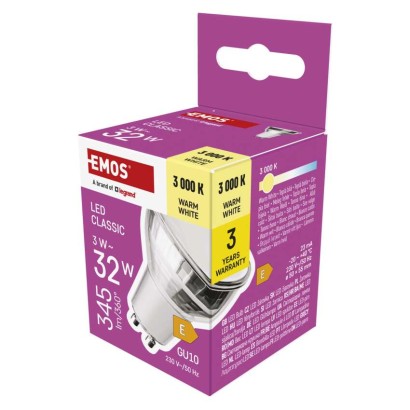 Emos lighting LED žárovka Classic MR16 stříbrná/ GU10 / 3 W (32 W) / 345 lm / teplá bílá 1525730232
