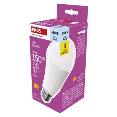 Emos lighting LED žárovka Classic A80 / E27 / 20 W (150 W) / 2452 lm / studená bílá 1525733125