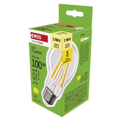 Emos lighting LED žárovka Filament A60 / E27 / 10,5 W (100 W) / 1521 lm / teplá bílá 1525743206