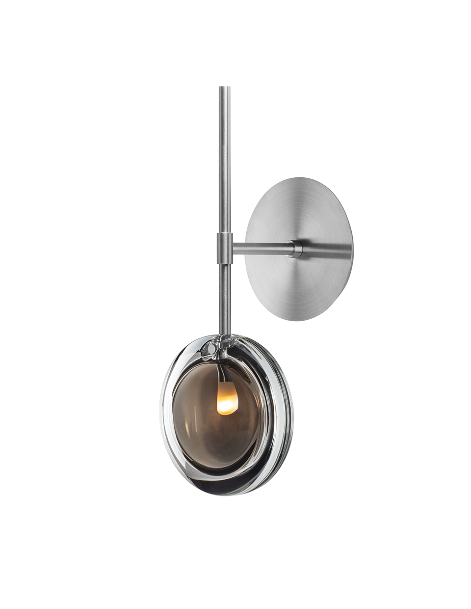 Luxusní nástěnné svítidlo Bomma Lens Stmívání, řízení: TRIAC, Povrch Montury: Kartáčovaná stříbrná, Barva skla: Kouřová