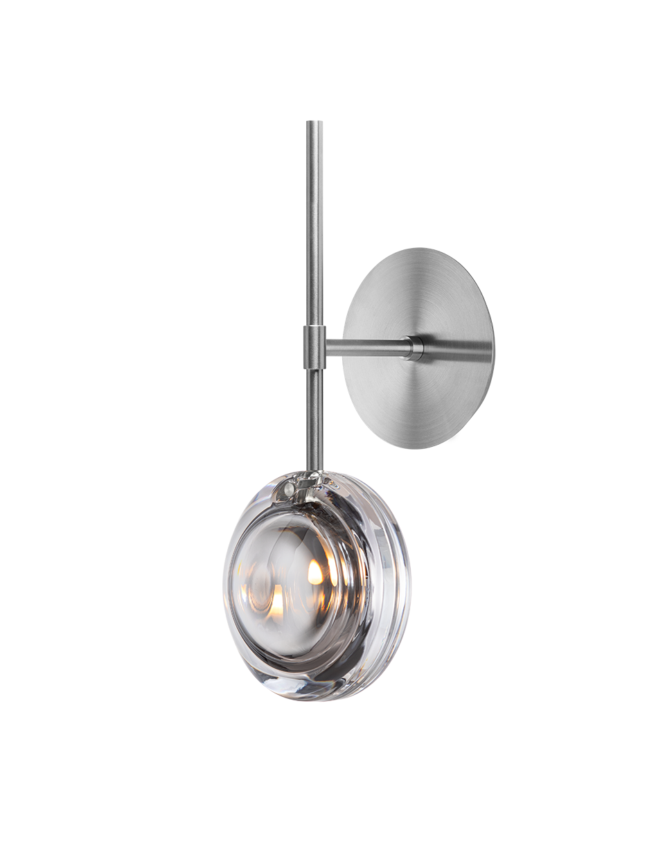 Luxusní nástěnné svítidlo Bomma Lens Stmívání, řízení: nestmívatelné, Povrch Montury: Kartáčovaná stříbrná, Barva skla: Stříbrná