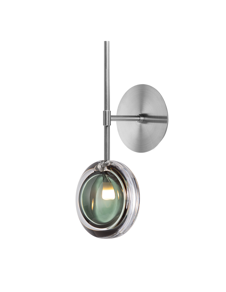 Luxusní nástěnné svítidlo Bomma Lens Stmívání, řízení: DALI, Povrch Montury: Kartáčovaná stříbrná, Barva skla: Tmavě zelená