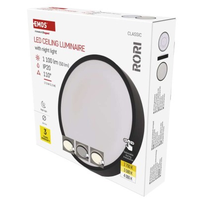 EMOS LED přisazené svítidlo RORI kruhové, černé, 17W, se změnou CCT 1539087171