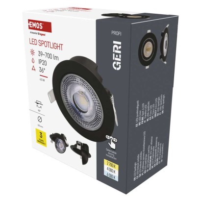 EMOS LED bodové svítidlo GERI 6,5W 780LM IP20 CCT černá 1540146500