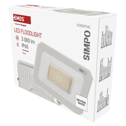 EMOS LED reflektor SIMPO 30W, bílý, IP65, 3000 lm, neutrální bílá 1531223301