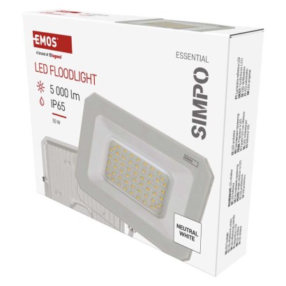 EMOS LED reflektor SIMPO 50W, bílý, IP65, 5000 lm, neutrální bílá 1531224301