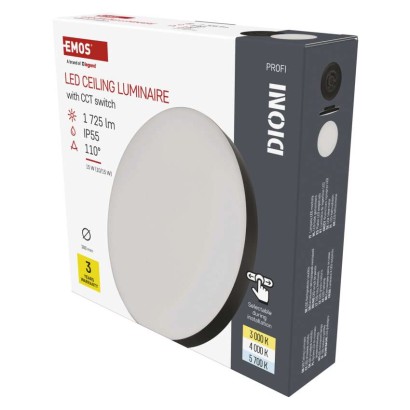 EMOS LED přisazené svítidlo DIONI kruhové, černé, 15W, se změnou CCT 1539087151