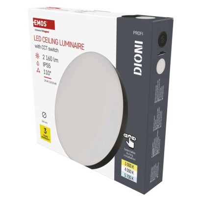 EMOS LED přisazené svítidlo DIONI kruhové, černé, 18W, se změnou CCT 1539087181