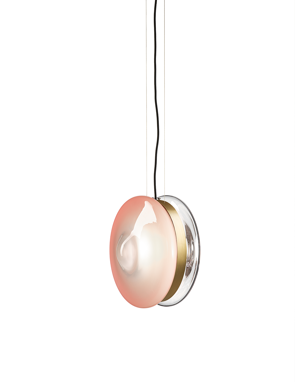 Bomma Luxusní závěsné svítidlo Orbital ⌀ 36 cm Povrch Montury: Patinovaná zlatá, Barva skla: Čirá + růžová