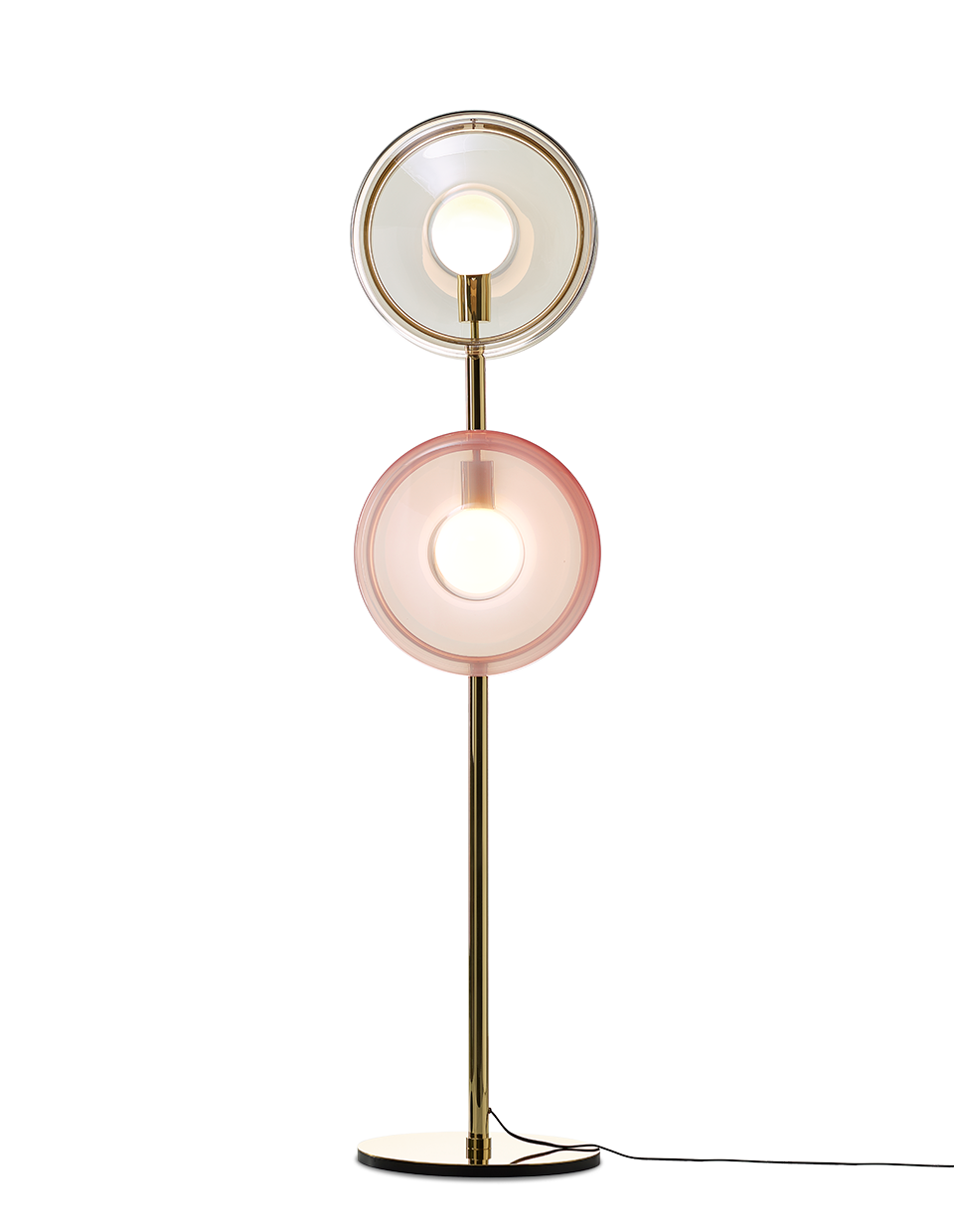Luxusní stojací lampa Bomma Orbital Povrch Montury: Zlatá, Barva skla: Kouřová + Růžová