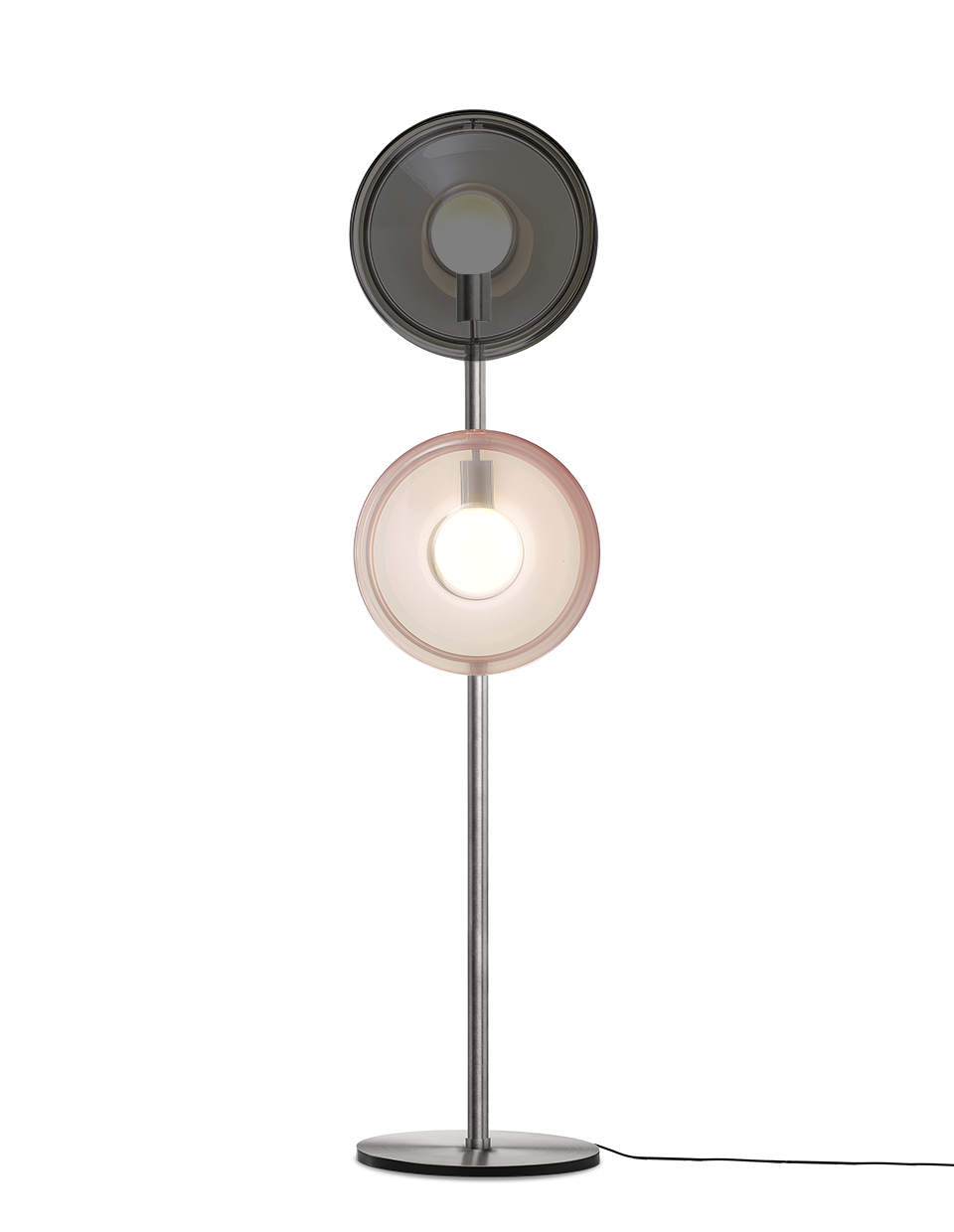 Levně Luxusní stojací lampa Bomma Orbital Povrch Montury: broušená stříbrná, Barva skla: Kouřová + Růžová