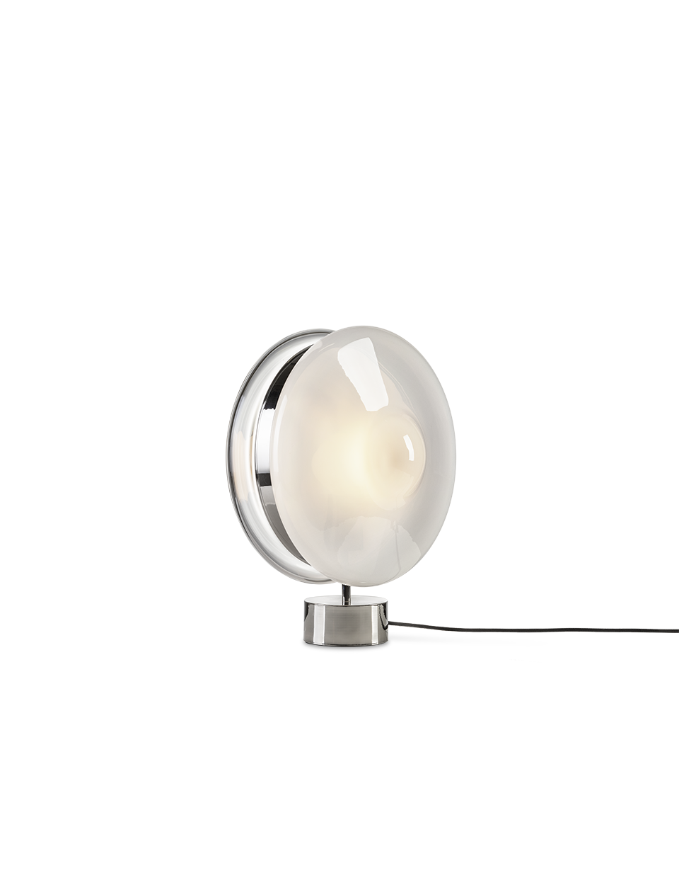 Luxusní stolní lampa Bomma Orbital Povrch Montury: Stříbrná, Barva skla: Čirá + Měsíční bílá