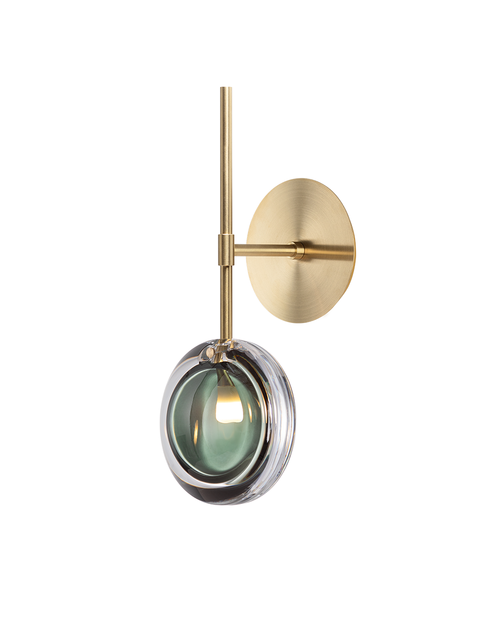 Luxusní zápustné, nástěnné svítidlo Bomma Lens Stmívání, řízení: TRIAC, Povrch Montury: Kartáčovaná zlatá, Barva skla: Tmavě zelená