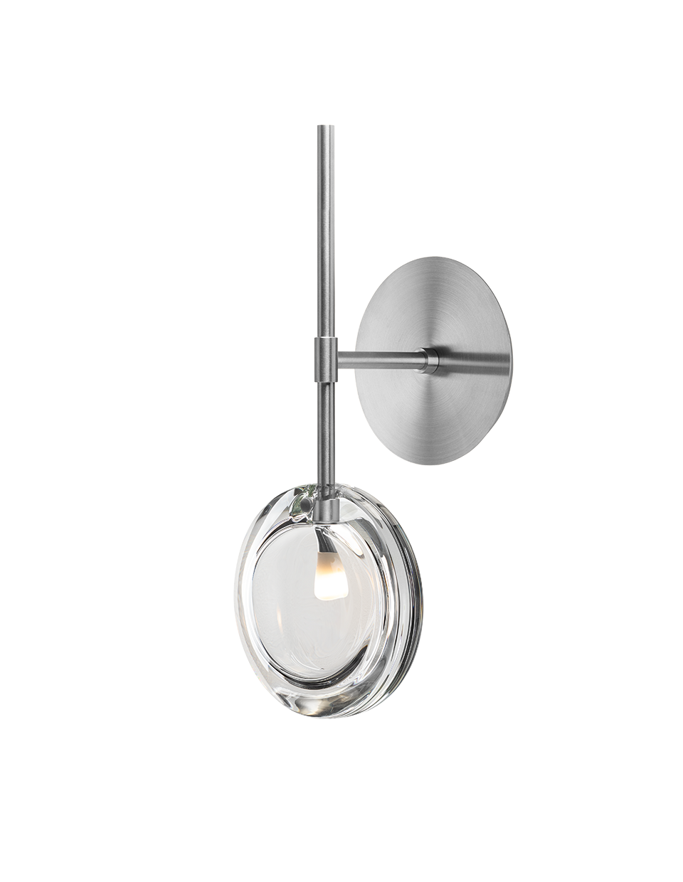 Luxusní zápustné, nástěnné svítidlo Bomma Lens Stmívání, řízení: DALI, Povrch Montury: Kartáčovaná stříbrná, Barva skla: Čiré sklo
